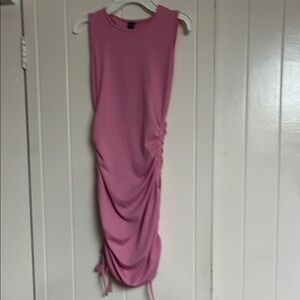 Sleeveless Pink Ruched Side Midi Dress